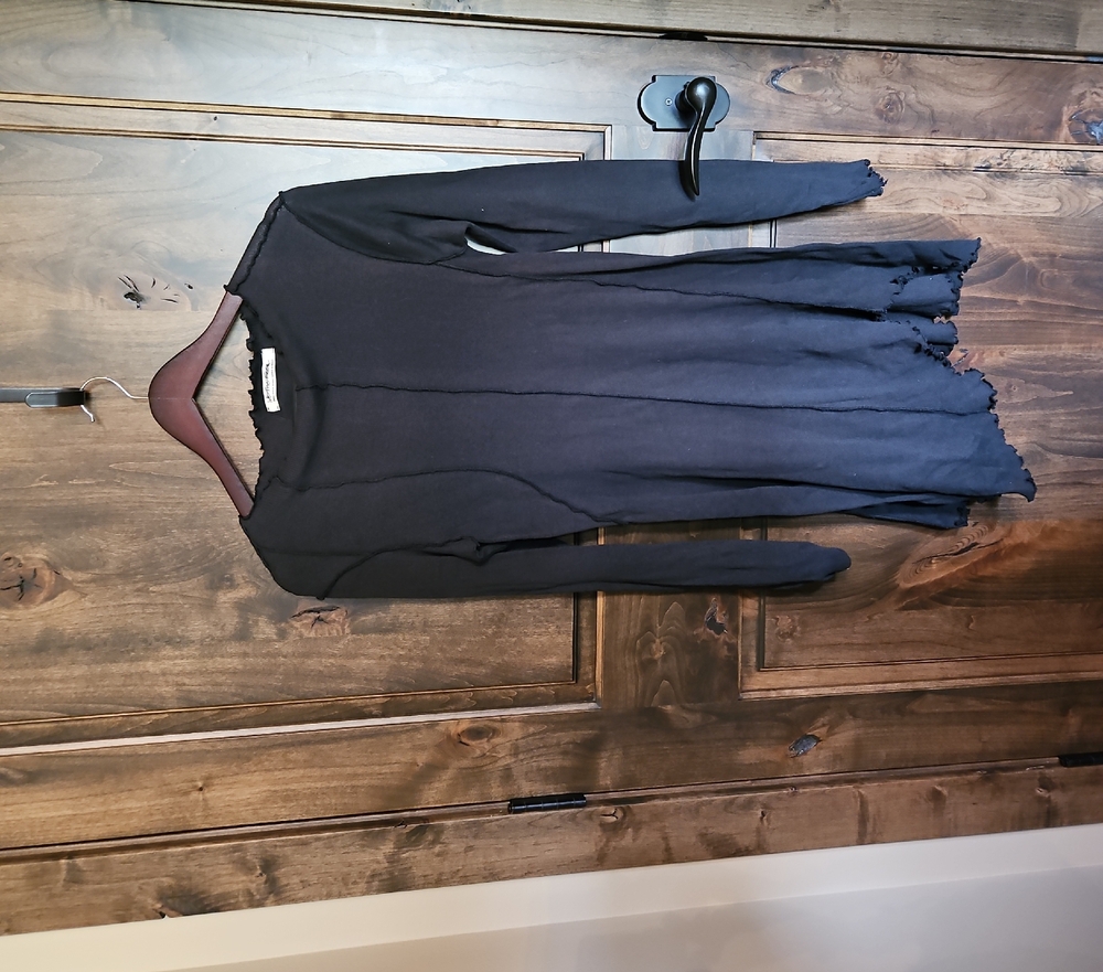 We The Free Midnight Black Frayed Hem Blouse